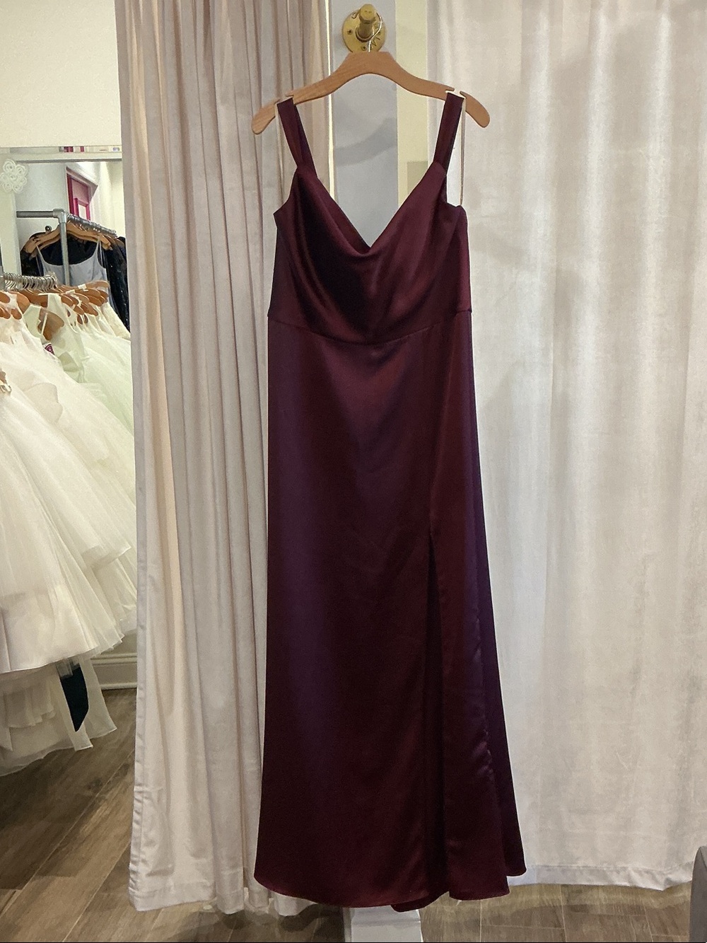Elegant Burgundy Satin Slip Dress - Women's